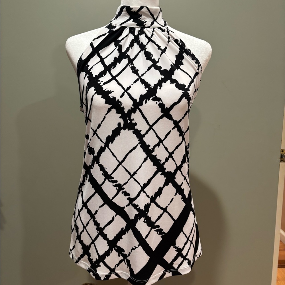 Michael Kors Black and White Halter Blouse